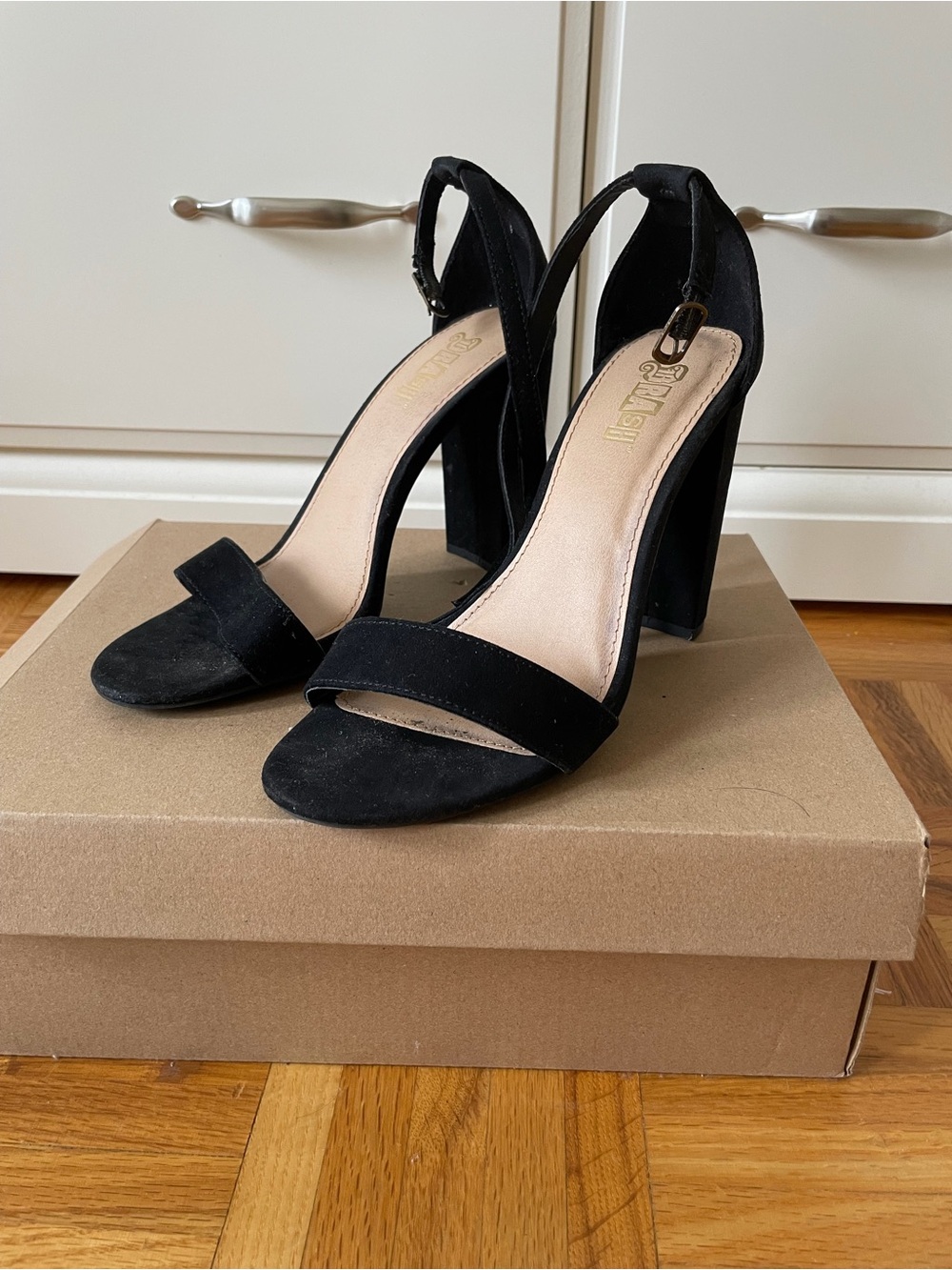 Black Suede Block Heel Sandals - Unbranded